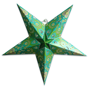 Large 35 Inch Hanging Paper Decoration Green Star Paper Lantern Lampshades for Christmas Lighting