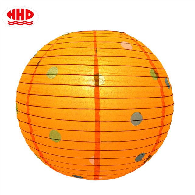 Party Decoration Orange Dot Printing Round Chinese Paper Lanterns
